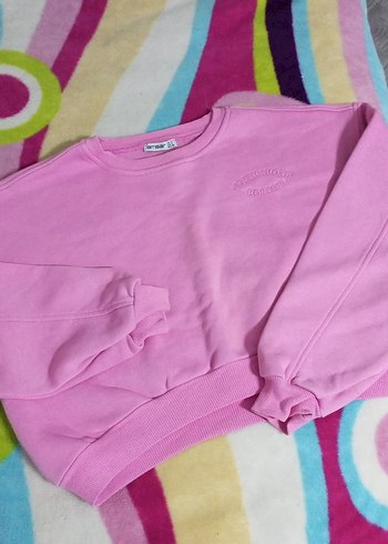Pembe Kadın Kısa Bol Kesim Sweatshirt - Görsel 2