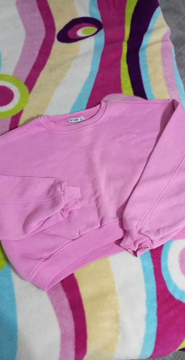 Pembe Kadın Kısa Bol Kesim Sweatshirt - Görsel 2