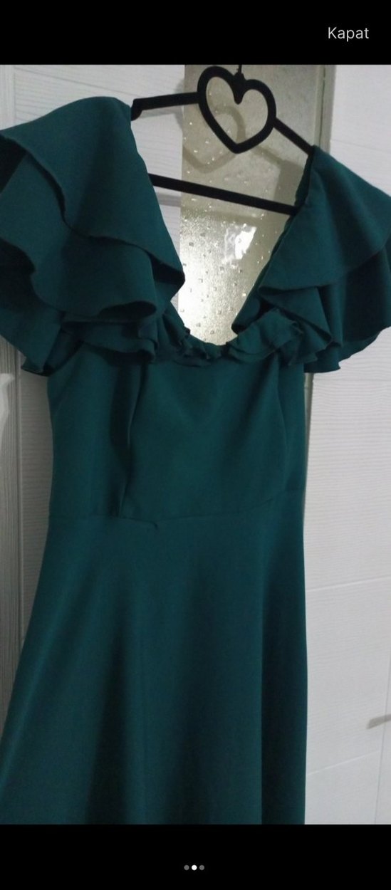 Kadın Turkuaz Uzun Drapeli Elbise - Görsel 2