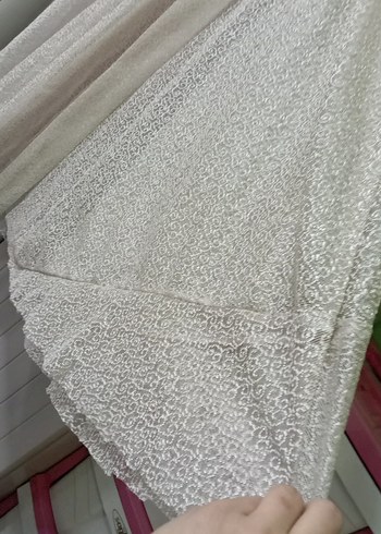 Beyaz Uzun Kollu Keten Elbise - Görsel 4