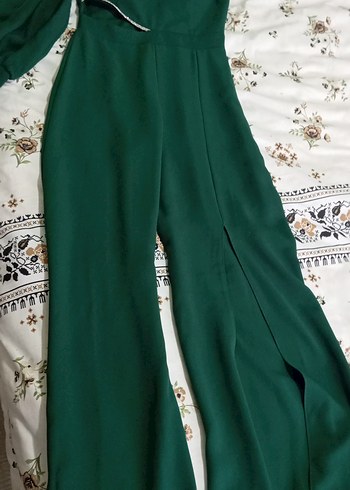 Uzun Kollu Drapeli Yeşil Tulum - Görsel 3