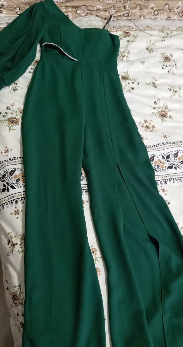 Uzun Kollu Drapeli Yeşil Tulum - Görsel 3