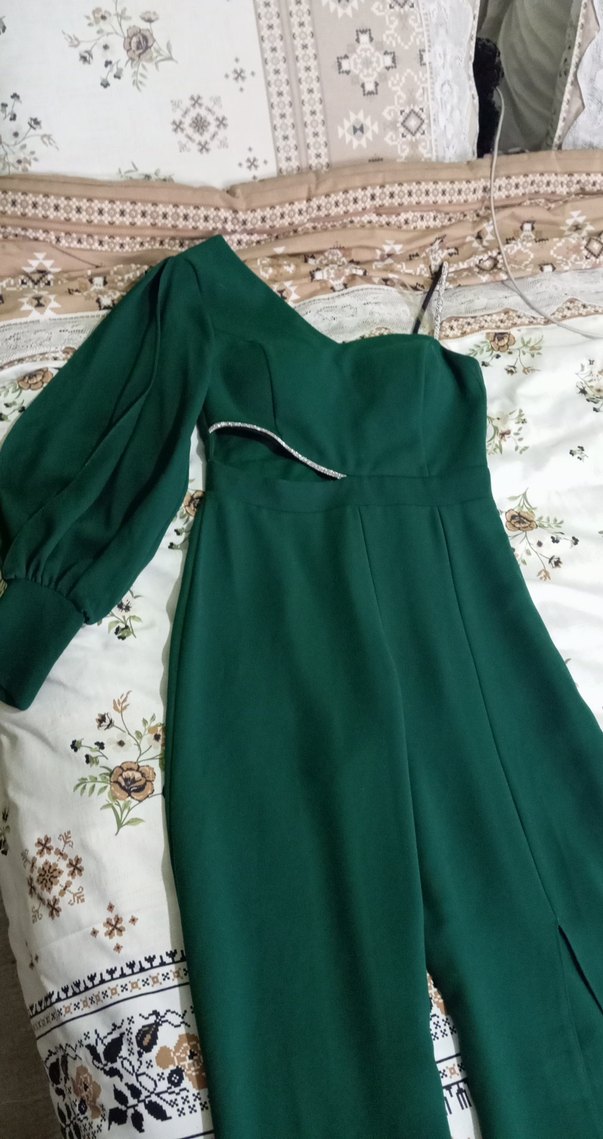 Uzun Kollu Drapeli Yeşil Tulum - Görsel 2