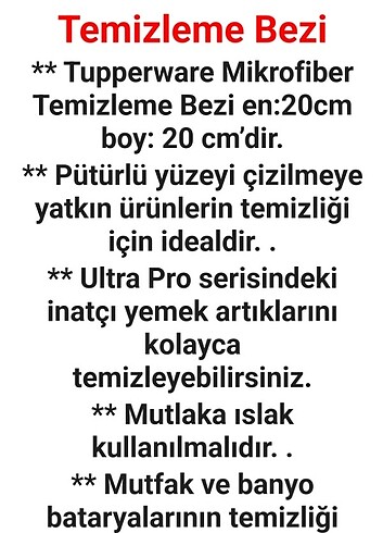 Beden pembe Renk Tupperware mikrofiber temizlik bezi