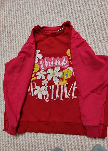 6 Yaş Beden kırmızı Renk mavi marka Kız Çocuk Kırmızı Baskılı Sweatshirt