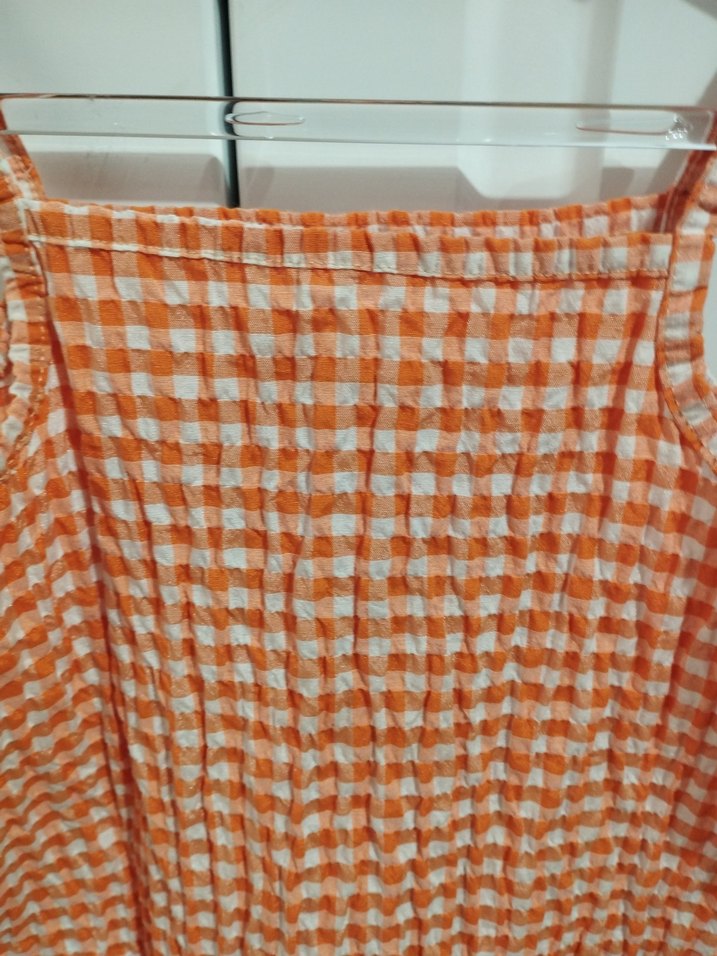 Turuncu Kareli Kız Çocuk Elbise - Görsel 2