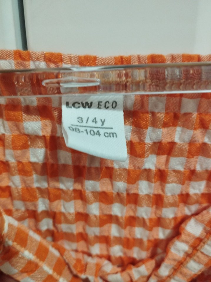 Turuncu Kareli Kız Çocuk Elbise - Görsel 3