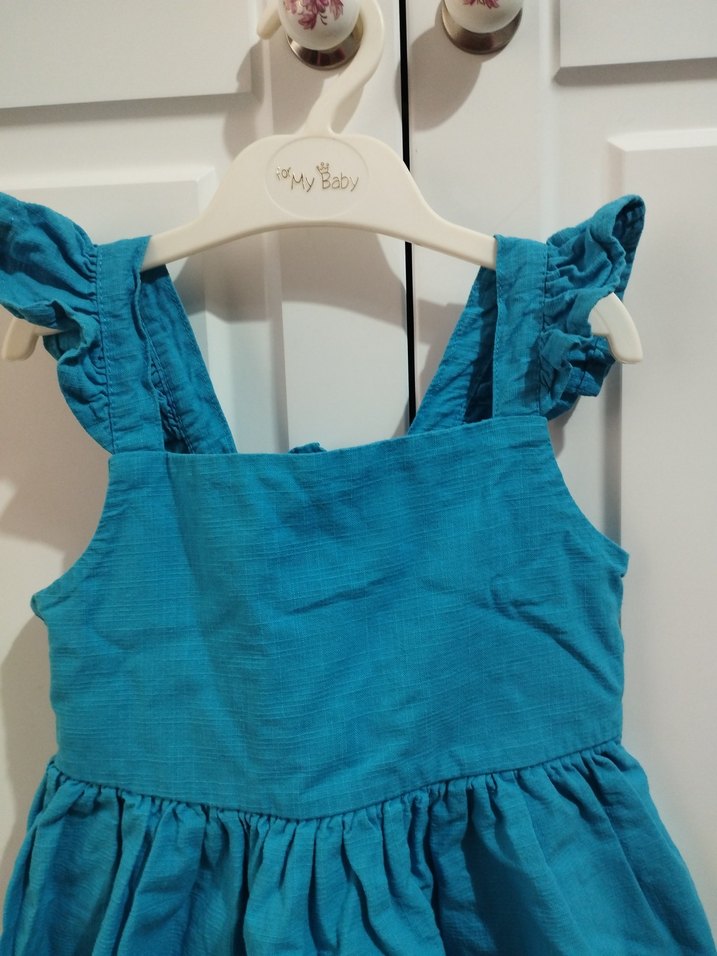 Kız Çocuk Mavi Keten Elbise - Görsel 2