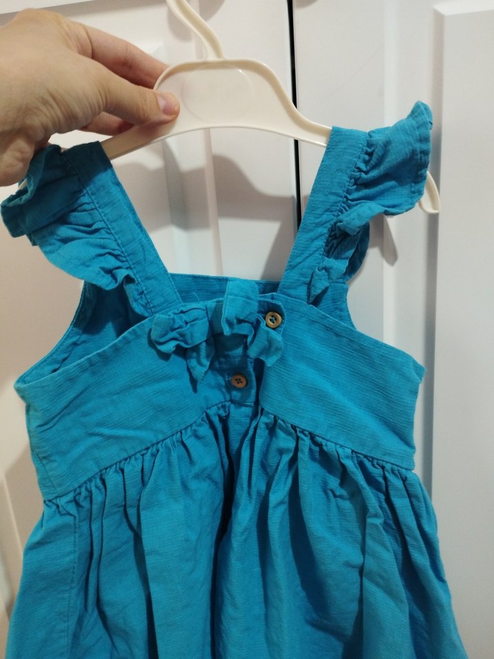 Kız Çocuk Mavi Keten Elbise - Görsel 4