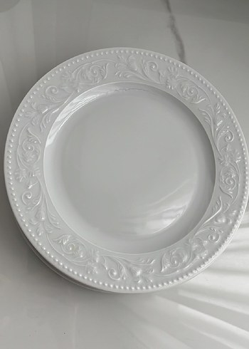 Kabartma Desenli Beyaz Tabak Seti 6 adet - Görsel 4