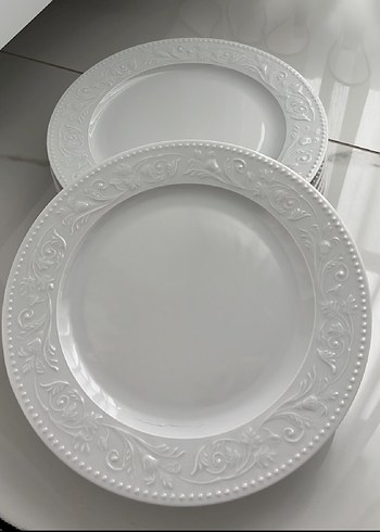 Kabartma Desenli Beyaz Tabak Seti 6 adet - Görsel 5