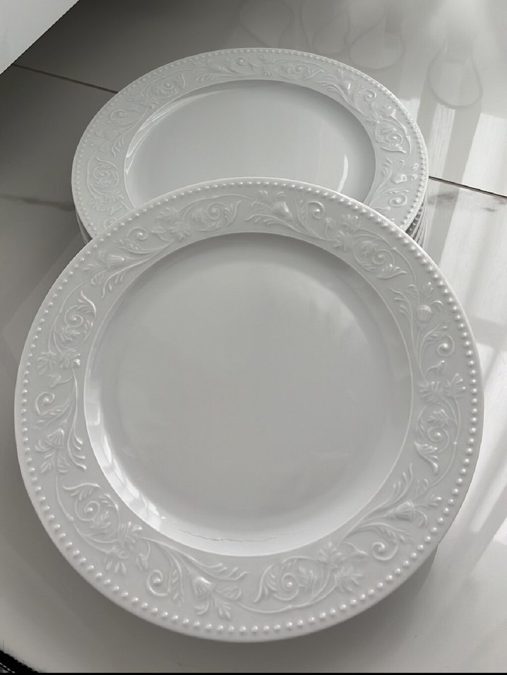 Kabartma Desenli Beyaz Tabak Seti 6 adet - Görsel 5