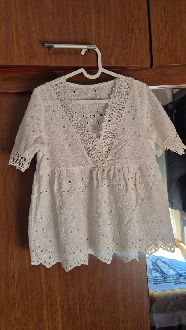 Dantel Detaylı Bohem Beyaz Kadın Bluz - Görsel 2