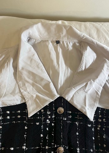 Düğmeli Beyaz Yaka Detaylı Midi Elbise - Görsel 2