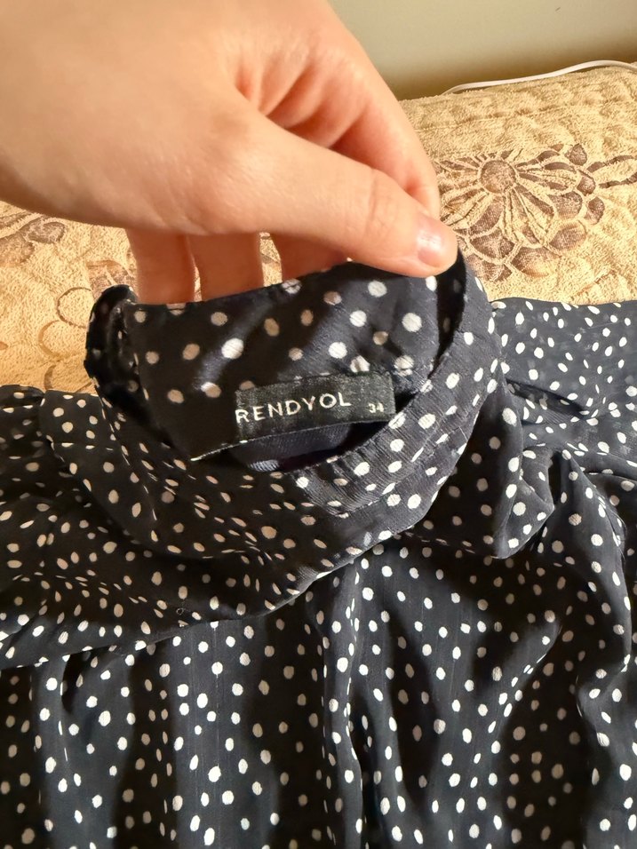 Siyah Puantiyeli Midi Bohem Elbise - Görsel 3