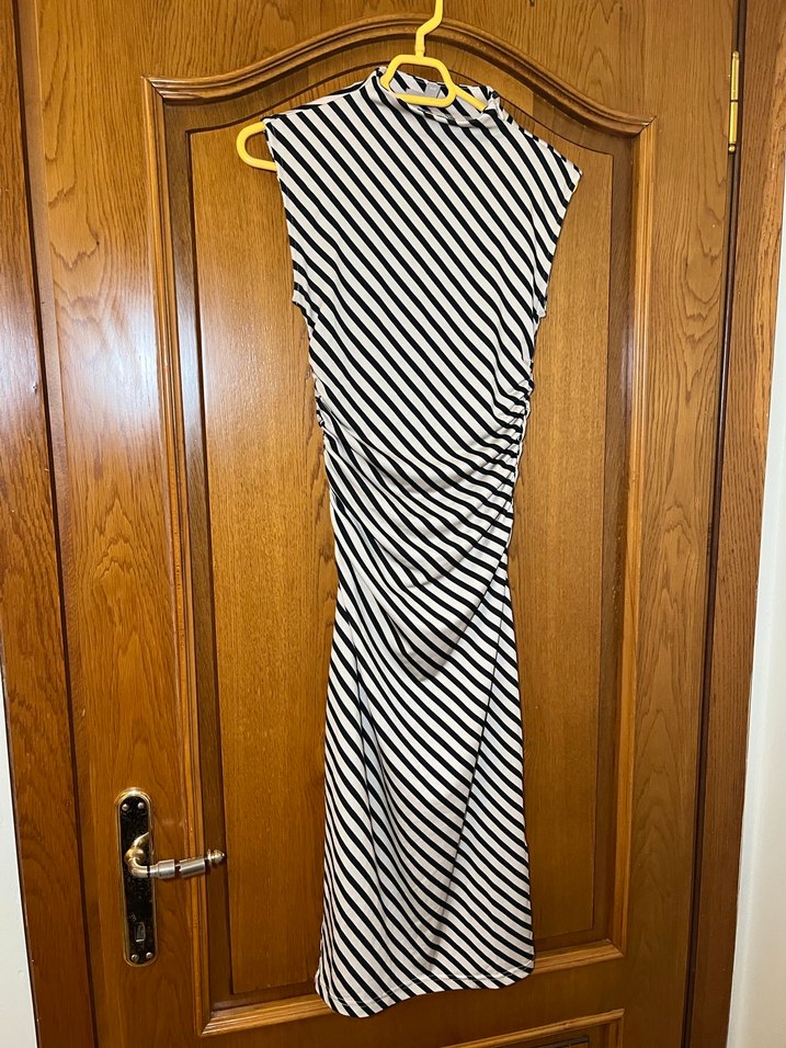 Zebra Desenli Uzun Kollu Kadın Kalem Elbise - Görsel 2