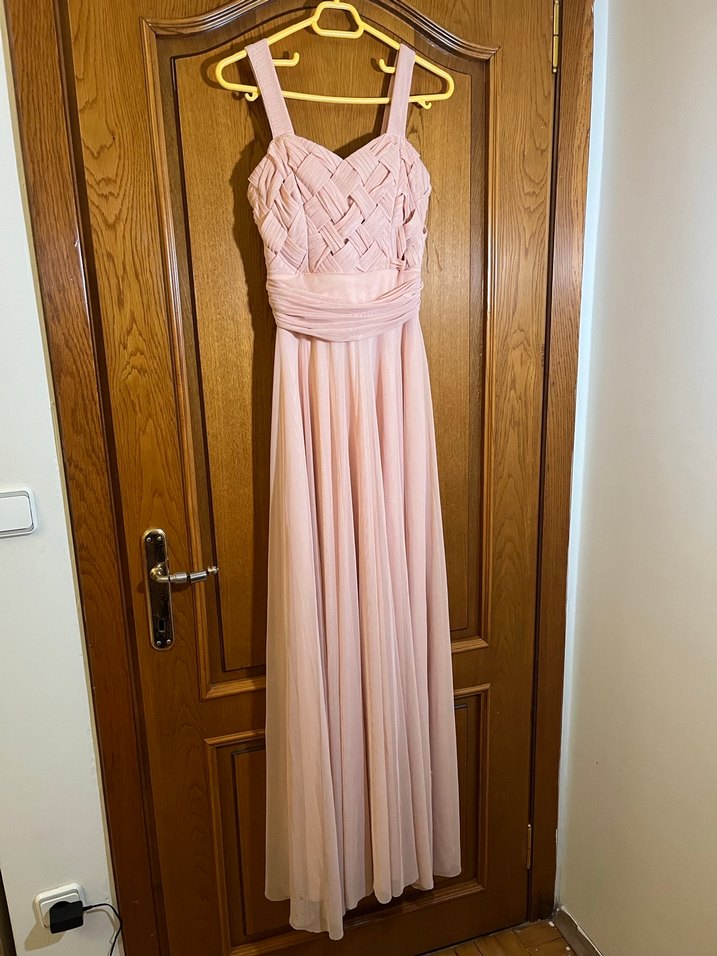 Pembe Pilili Uzun Askılı Abiye Elbise - Görsel 2