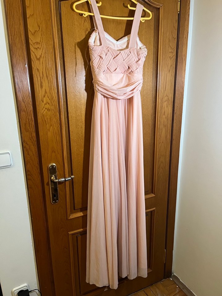 Pembe Pilili Uzun Askılı Abiye Elbise - Görsel 3