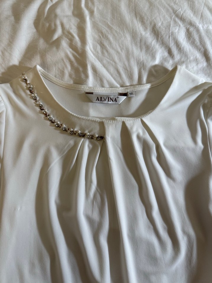 Beyaz Uzun Kollu Basic Hamile Bluzu - Görsel 3