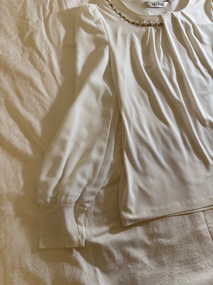 Beyaz Uzun Kollu Basic Hamile Bluzu - Görsel 2