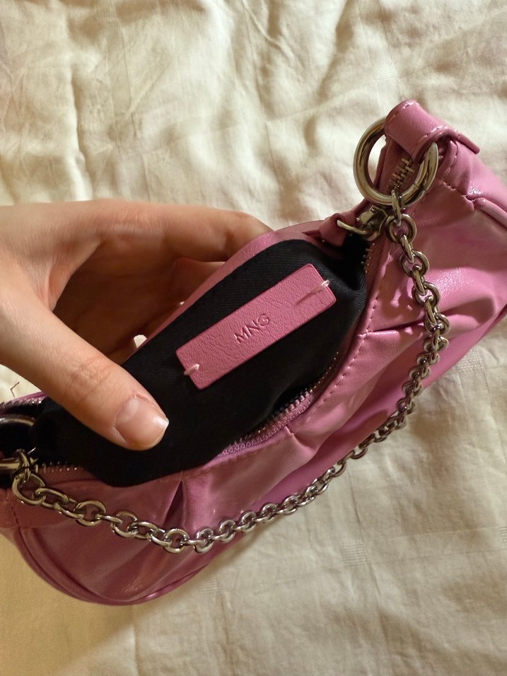 Zincir Detaylı Pembe Deri Kadın Çanta - Görsel 4