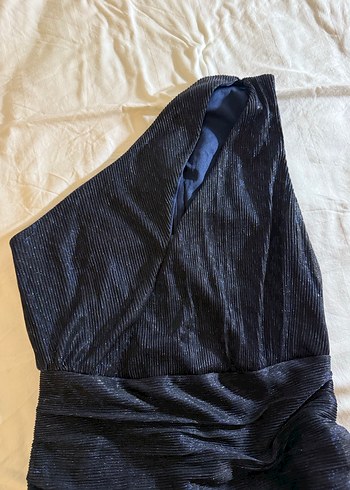 Lacivert Drapeli Straplez Midi Elbise - Görsel 3