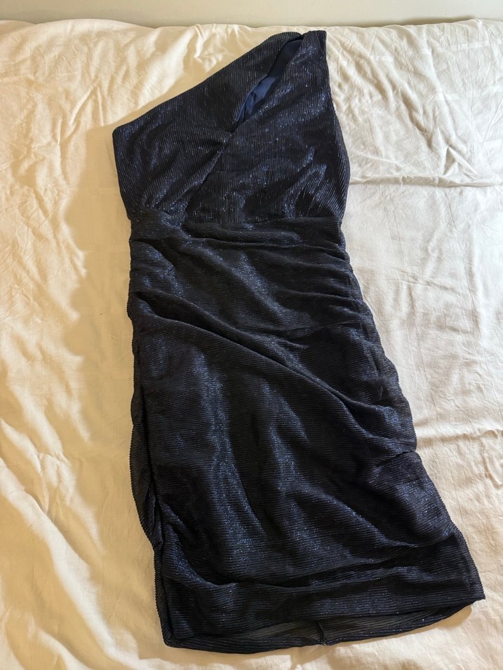 Lacivert Drapeli Straplez Midi Elbise - Görsel 2