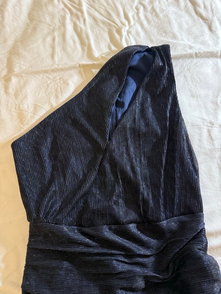 Lacivert Drapeli Straplez Midi Elbise - Görsel 3