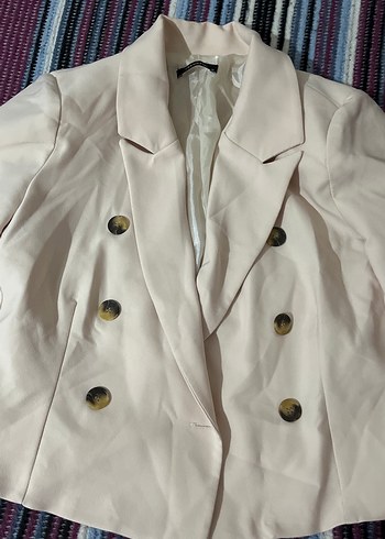 Düğmeli krem Midi Kadın Blazer - Görsel 2