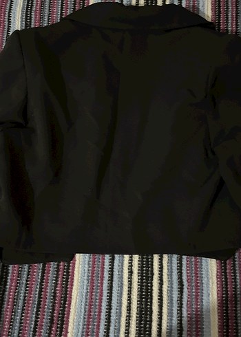 Düğmeli Siyah Kadın Mini Blazer - Görsel 3