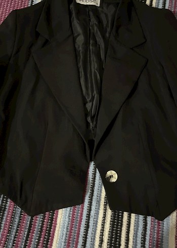 Düğmeli Siyah Kadın Mini Blazer - Görsel 2