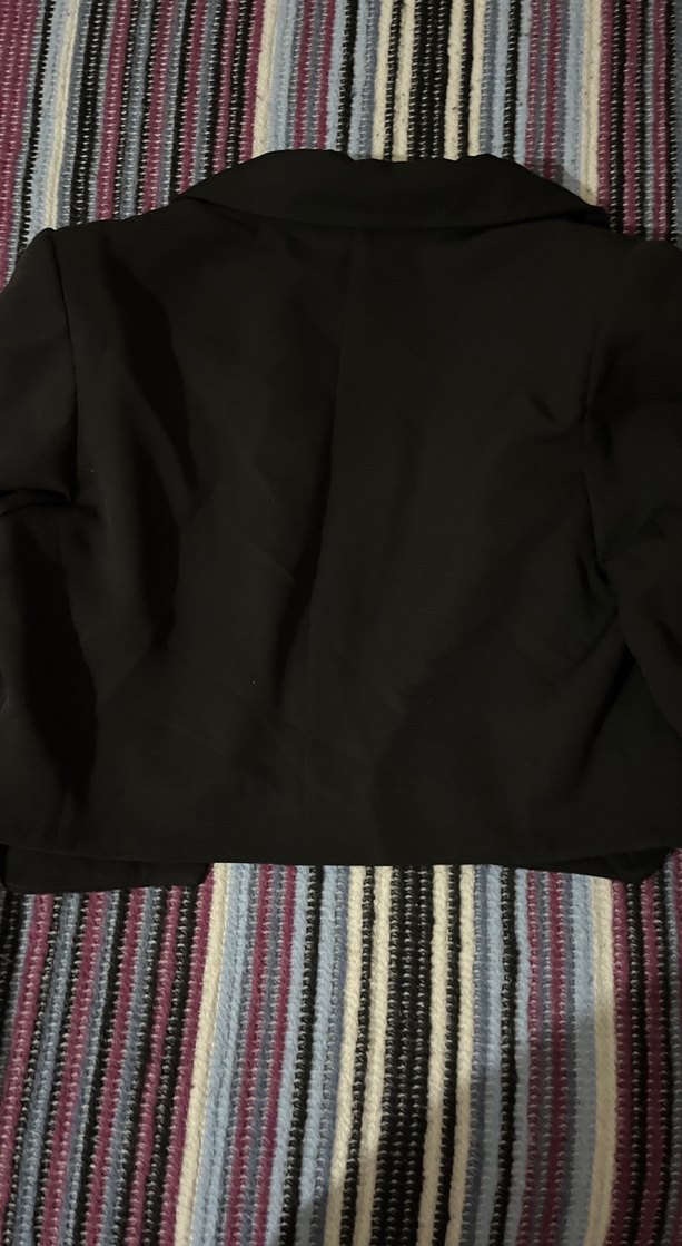 Düğmeli Siyah Kadın Mini Blazer - Görsel 3