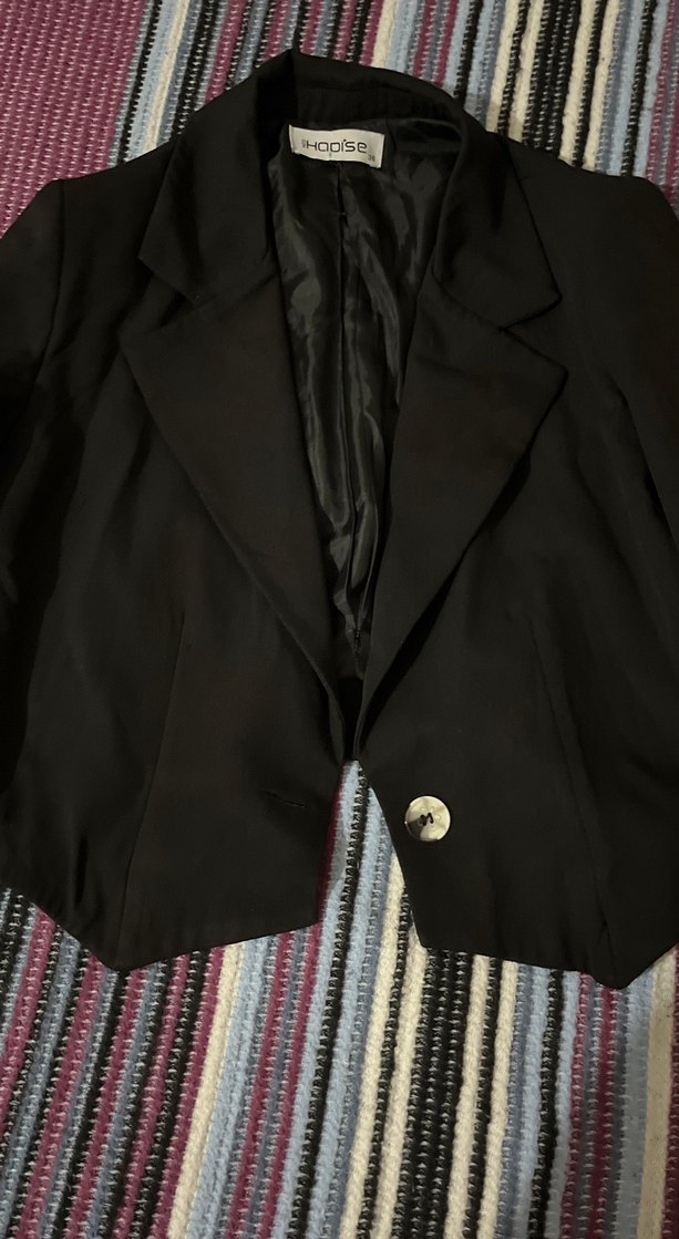 Düğmeli Siyah Kadın Mini Blazer - Görsel 2