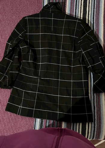 Düğmeli Siyah Ekose Kadın Blazer Ceket - Görsel 3