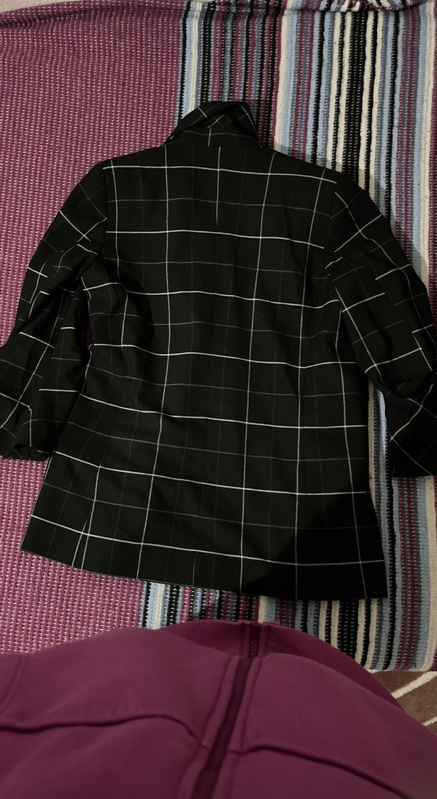 Düğmeli Siyah Ekose Kadın Blazer Ceket - Görsel 3