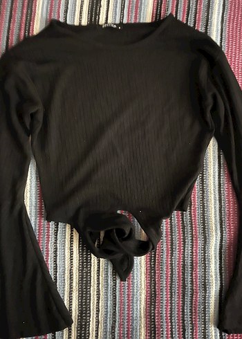 Siyah crop Uzun İspanyol kol Kadın Bluz - Görsel 3