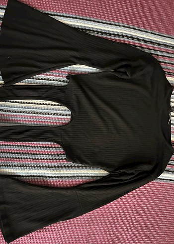 Siyah crop Uzun İspanyol kol Kadın Bluz - Görsel 2