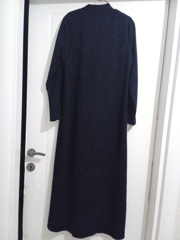 Nakışlı Koyu Mavi Uzun Kollu Elbise - Görsel 2