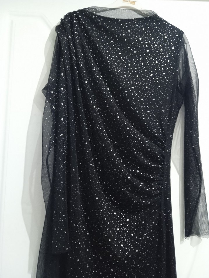 Uzun Siyah Drapeli Parti Elbisesi - Görsel 2