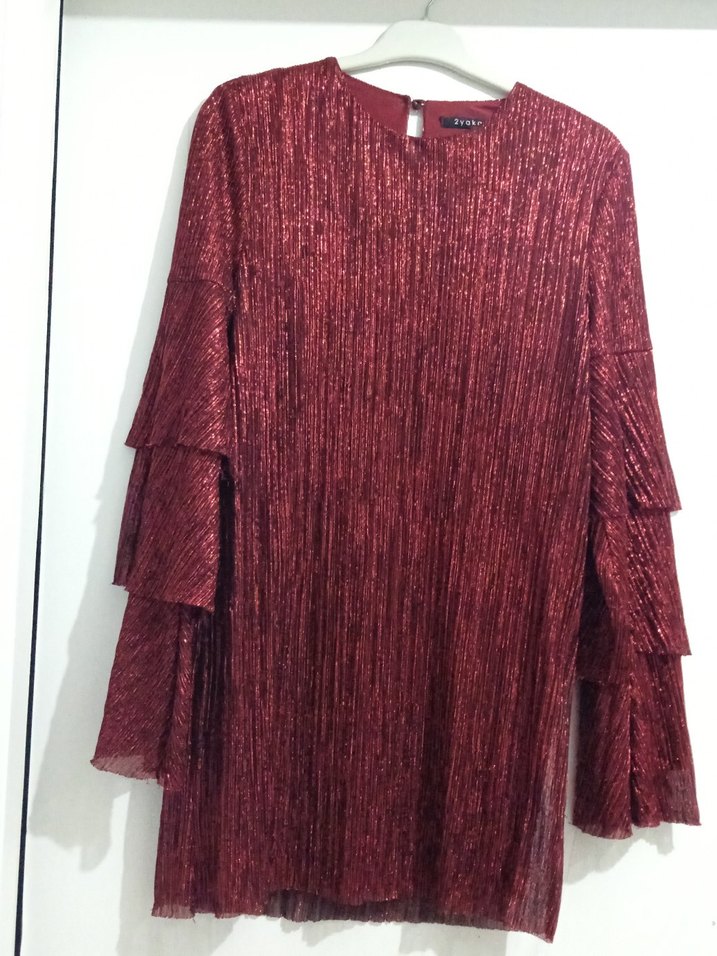 Bordo Piliseli Uzun Kollu Kadın Tunik - Görsel 2