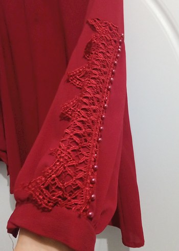 Kadın Bordo Uzun Kollu Fırfırlı Bluz - Görsel 3