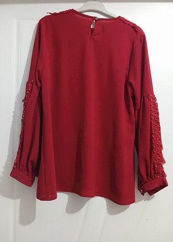 Kadın Bordo Uzun Kollu Fırfırlı Bluz - Görsel 2