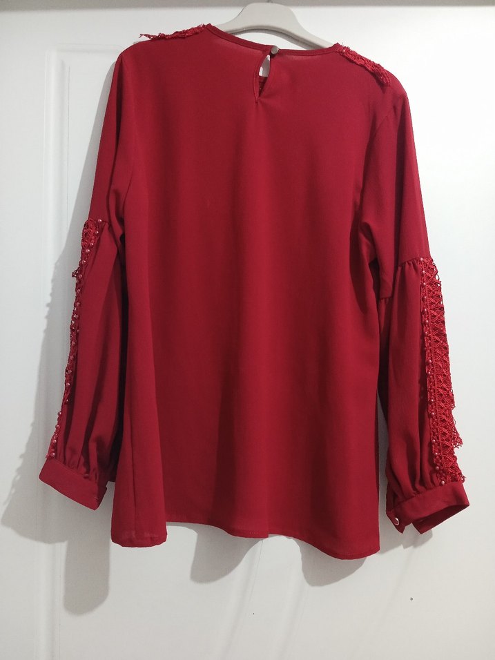 Kadın Bordo Uzun Kollu Fırfırlı Bluz - Görsel 2
