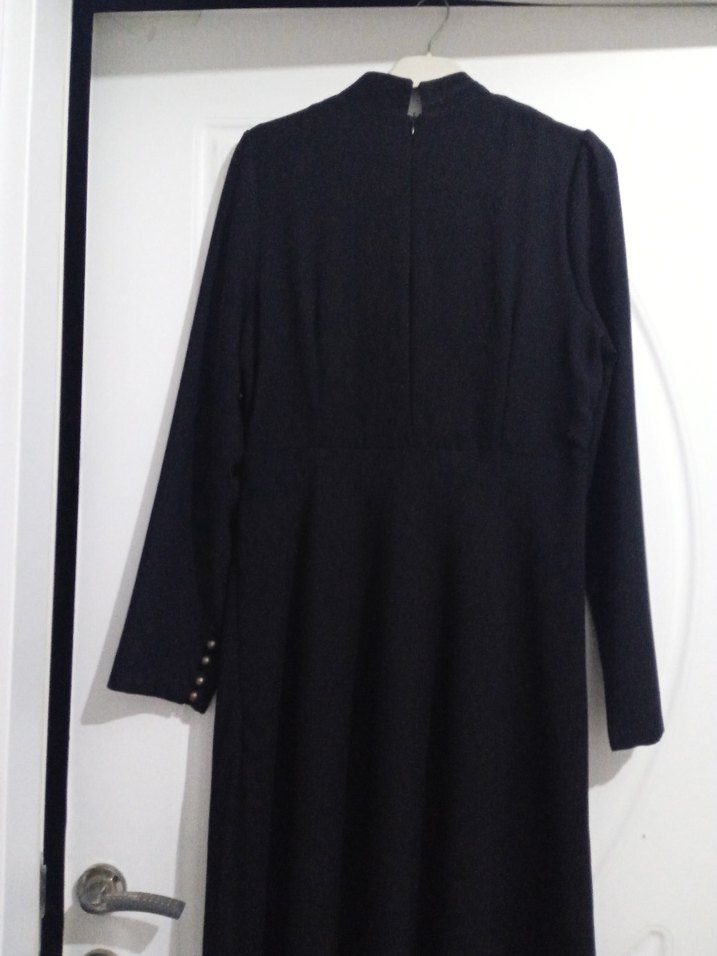 Siyah Uzun Kadın Gotic Düğmeli Kaban - Görsel 3