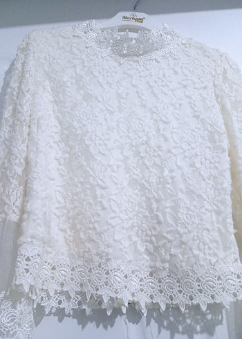 Dantel Detaylı Beyaz Bohem Kadın Bluz - Görsel 2