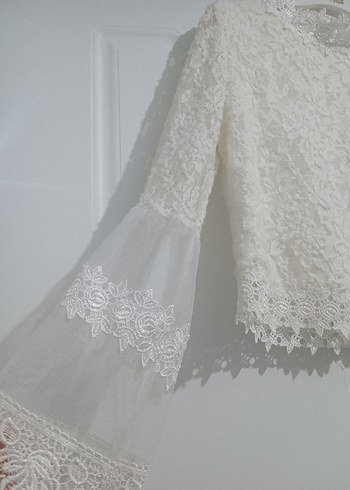 Dantel Detaylı Beyaz Bohem Kadın Bluz - Görsel 4