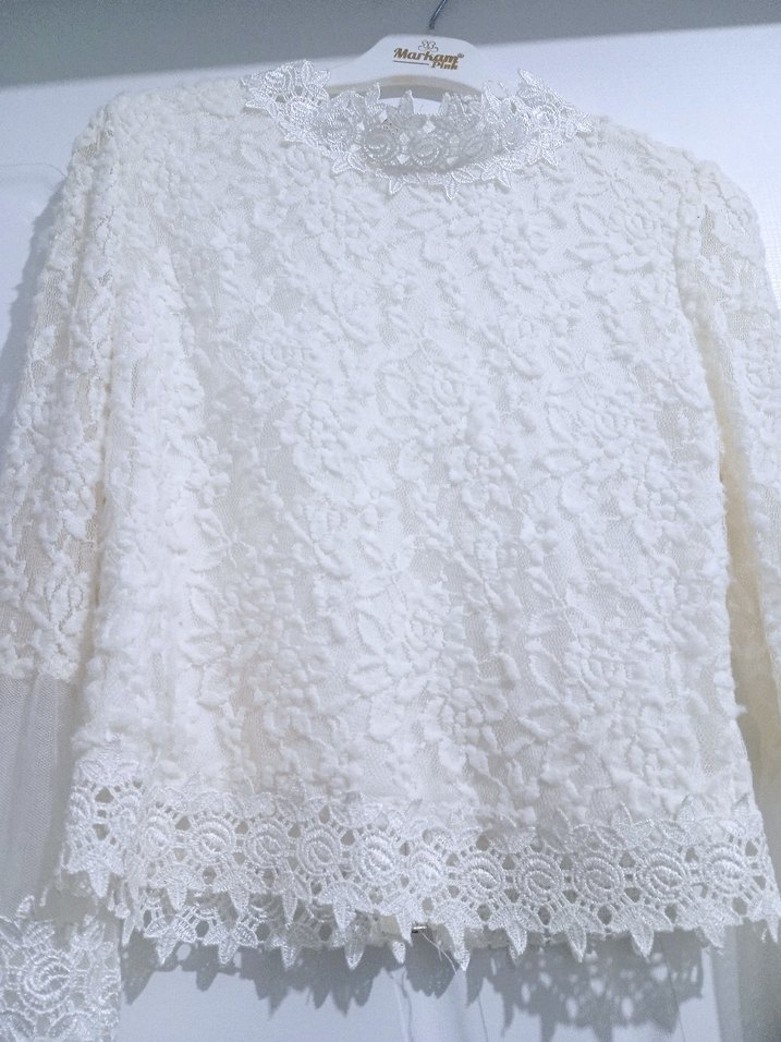 Dantel Detaylı Beyaz Bohem Kadın Bluz - Görsel 2