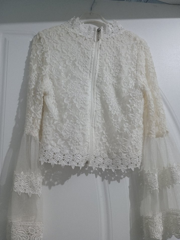 Dantel Detaylı Beyaz Bohem Kadın Bluz - Görsel 3