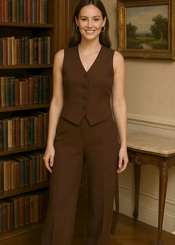 Klasik Lacivert Düğmeli Kadın Yelek - Görsel 3