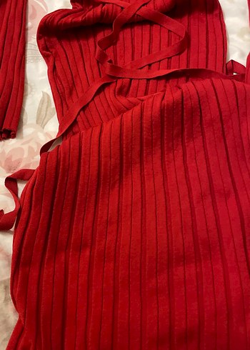 Kırmızı Triko Uzun Elbise - Görsel 3